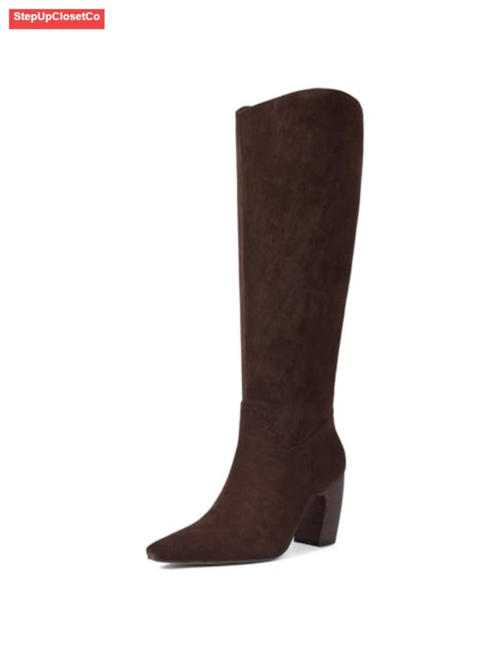 Wide Calf Knee High Boots Square Toe Chunky Heel Womens Suede